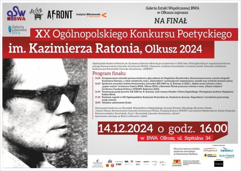 Zapraszamy na finał XX Ogólnopolskiego Konkursu Poetyckiego im. Kazimierza Ratonia